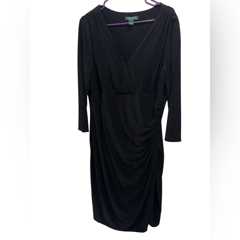 Lauren Ralph Lauren Black 3/4 Sleeves Body Con Knee Length Dress Size 18 Women
